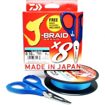 Шнур DAIWA J-Braid Grand X8E-W/SC 135м 0,13мм Island Blue + ножницы