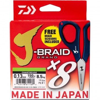 Шнур DAIWA J-Braid X8E-W/SC 0,13мм 135м chartreuse + ножницы Шнур DAIWA J-Braid X8E-W/SC 0,13мм 135м chartreuse + ножницы